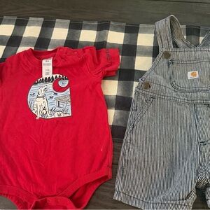 Carharrt boys 18 months bib overall short set like new worn once.